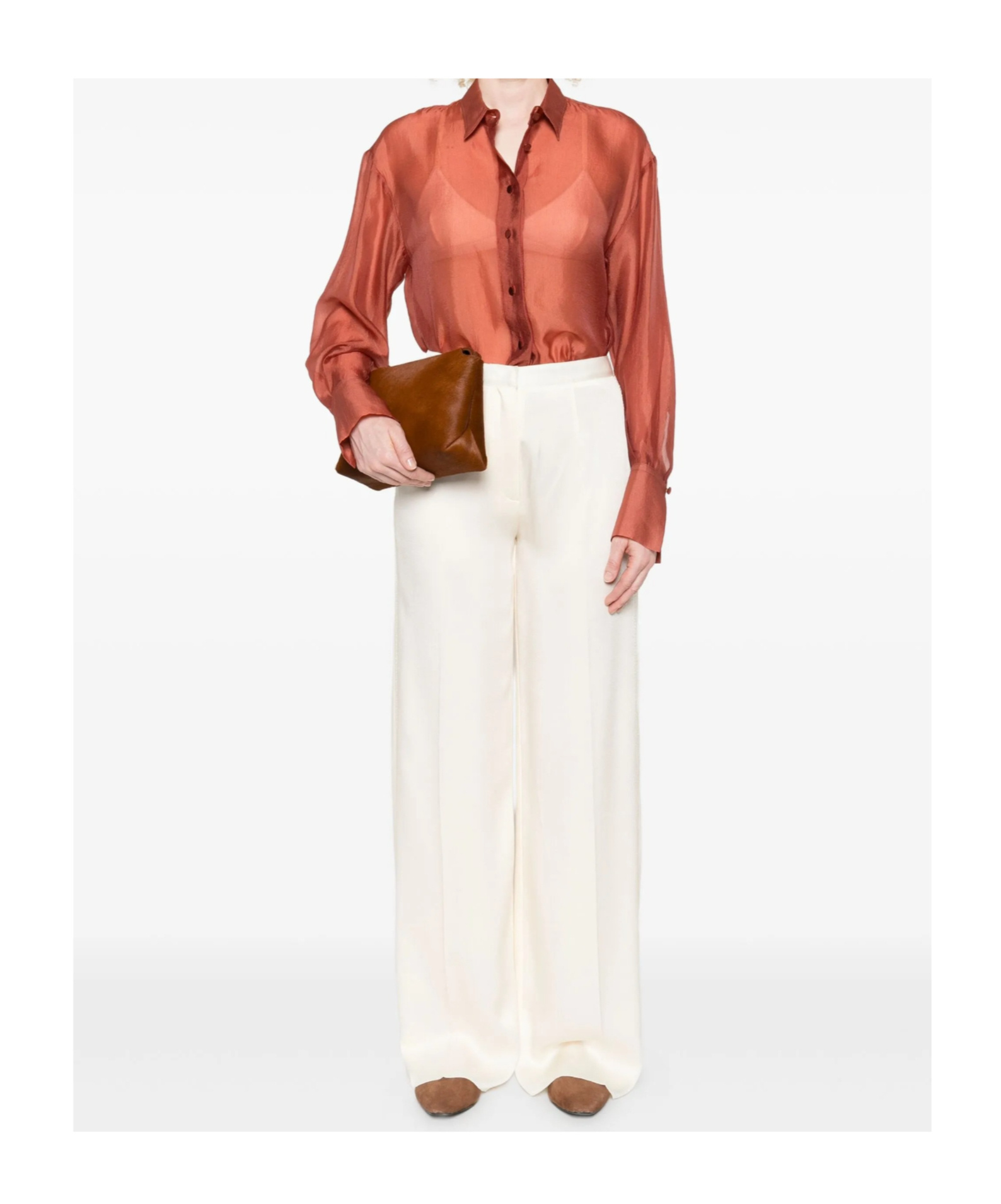 Forte Forte Contemporary Organza Masculine Shirt In Brown