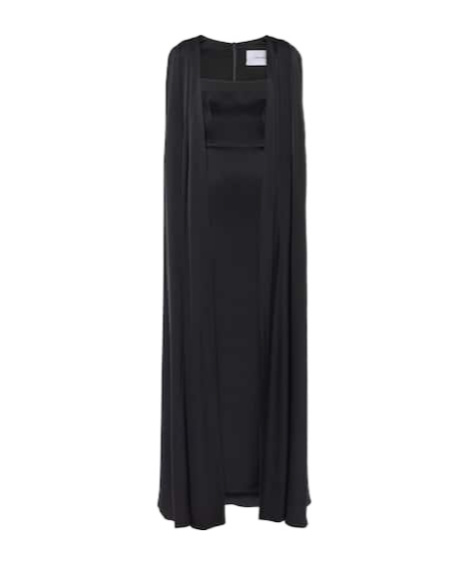 Alex Perry Caped Satin Gown In Black