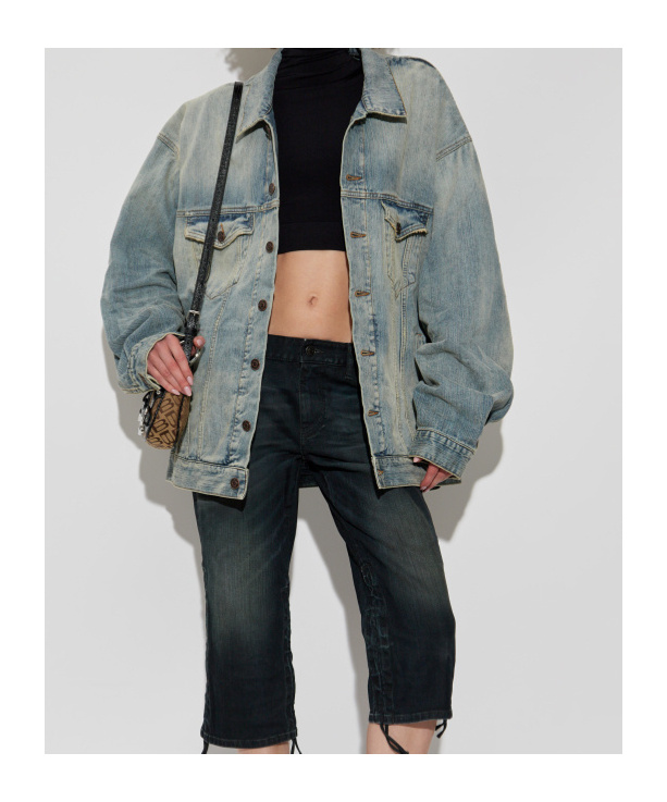 Balenciaga Light Blue Denim Hourglass Jacket In Gray