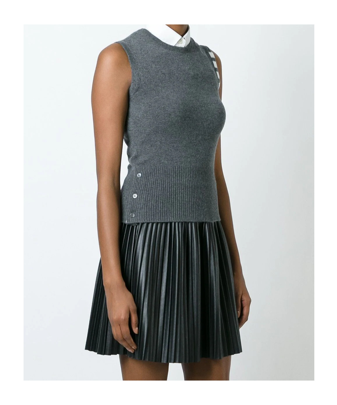 Thom Browne Sleeveless Crew Neck Shell Top With 4-bar Stripe In Medium Grey Cashmere