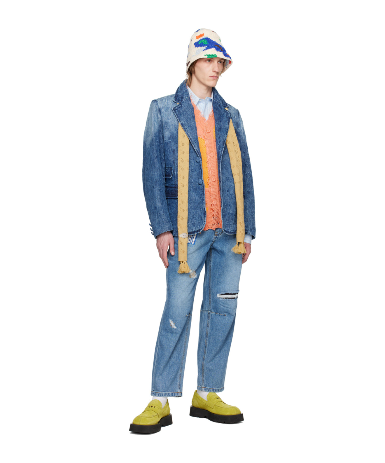 Ader Error Flat Lapel Collar Button Denim Coat In Blue
