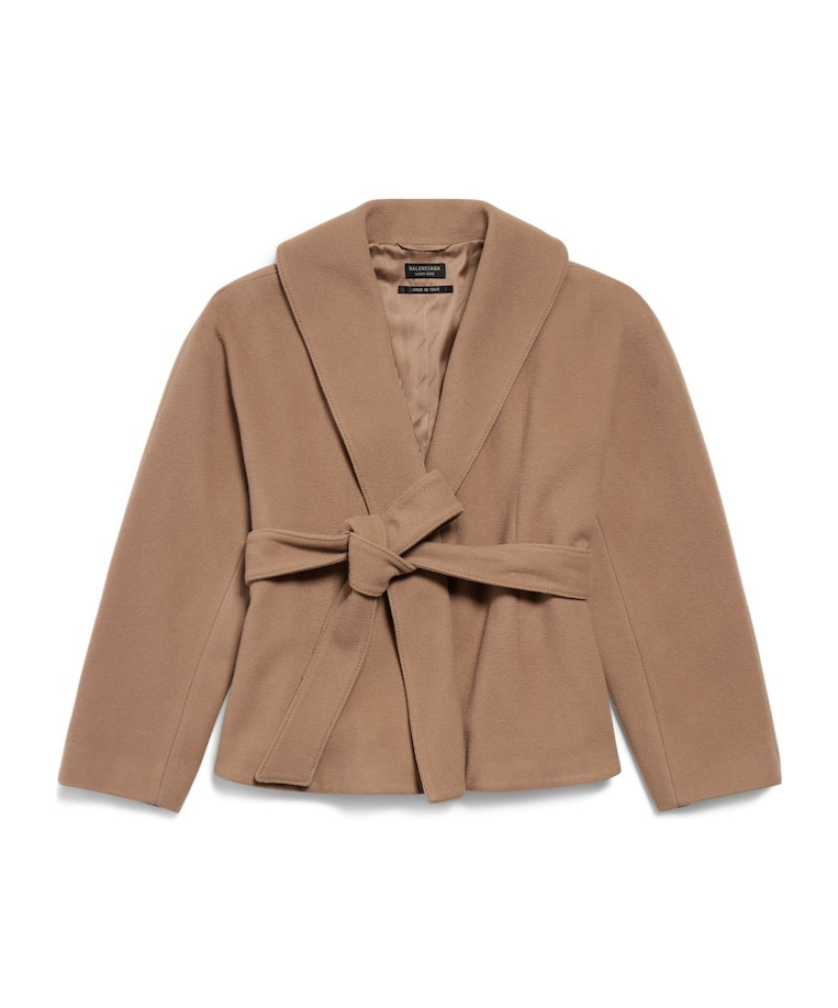 Balenciaga Women's Short Wrap Coat In Camel In Brown