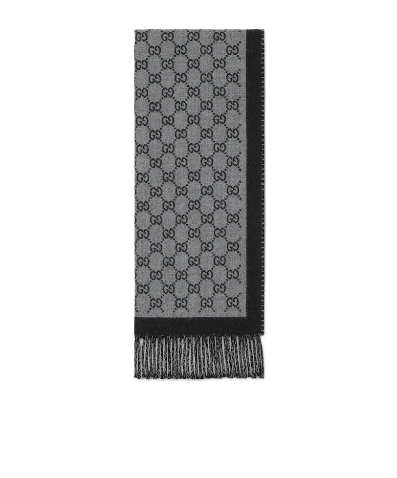 Gucci Gg Wool Jacquard Scarf In Gray