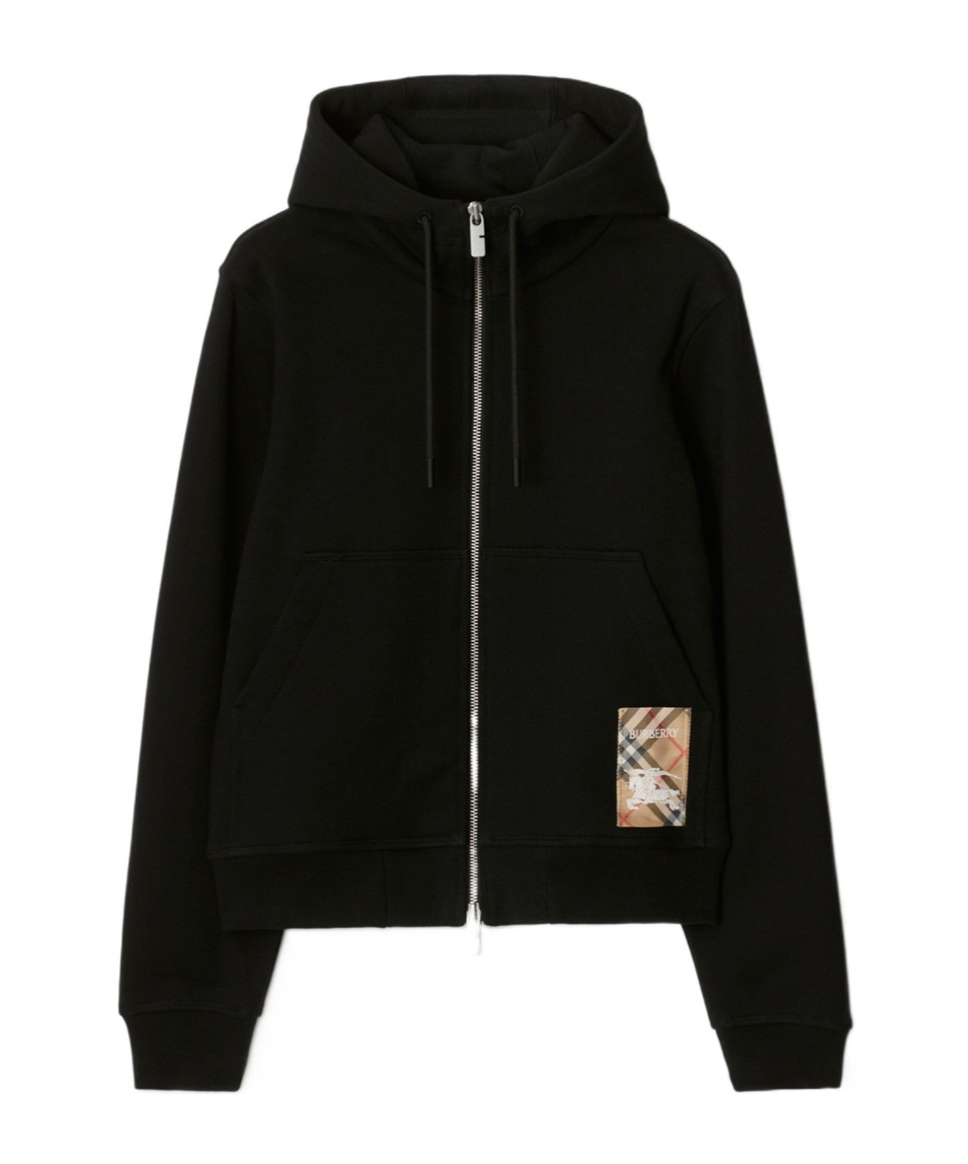 Burberry Check Label Cotton Zip Hoodie In Black