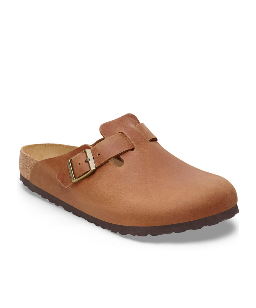 Birkenstock Boston Oiled Leather Mules In Brown