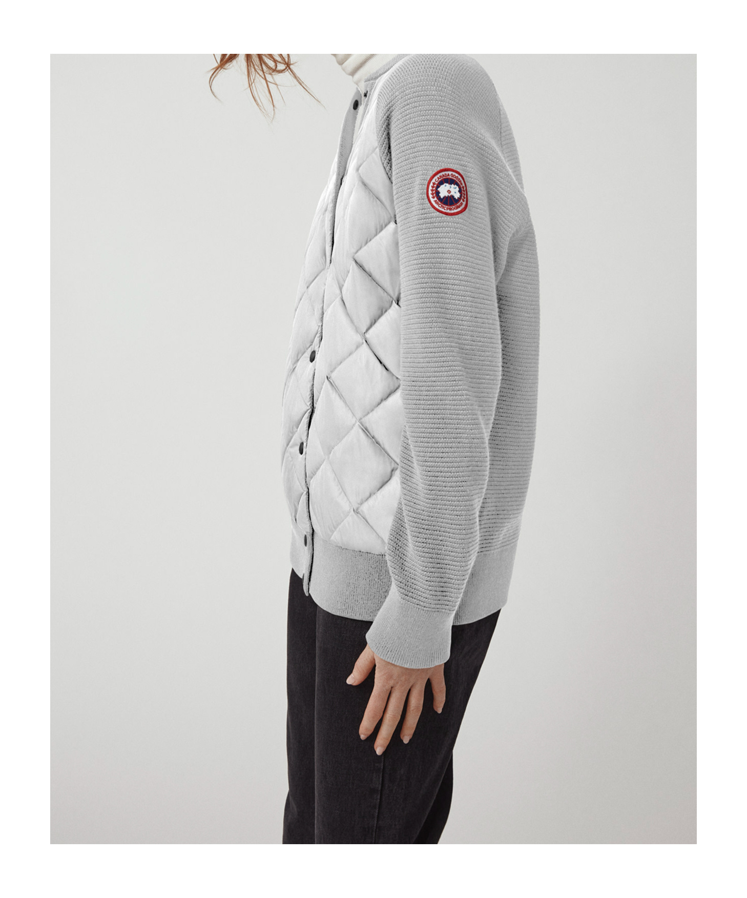 Shop Canada Goose Logo Down Knitted Cardigan In Gray