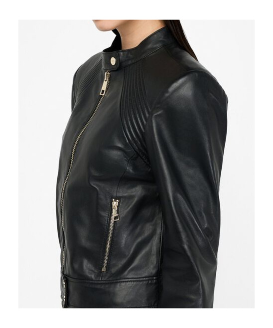 Liu •jo Zippered Leather Biker Jacket In Black