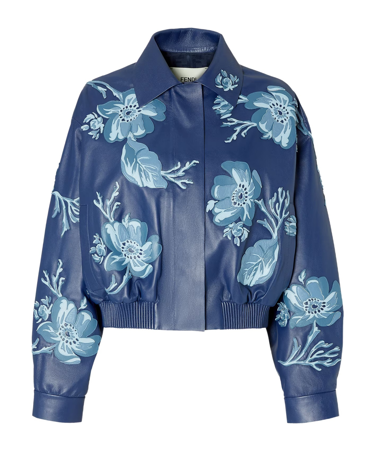 Fendi Blue Leather Bomber Jacket