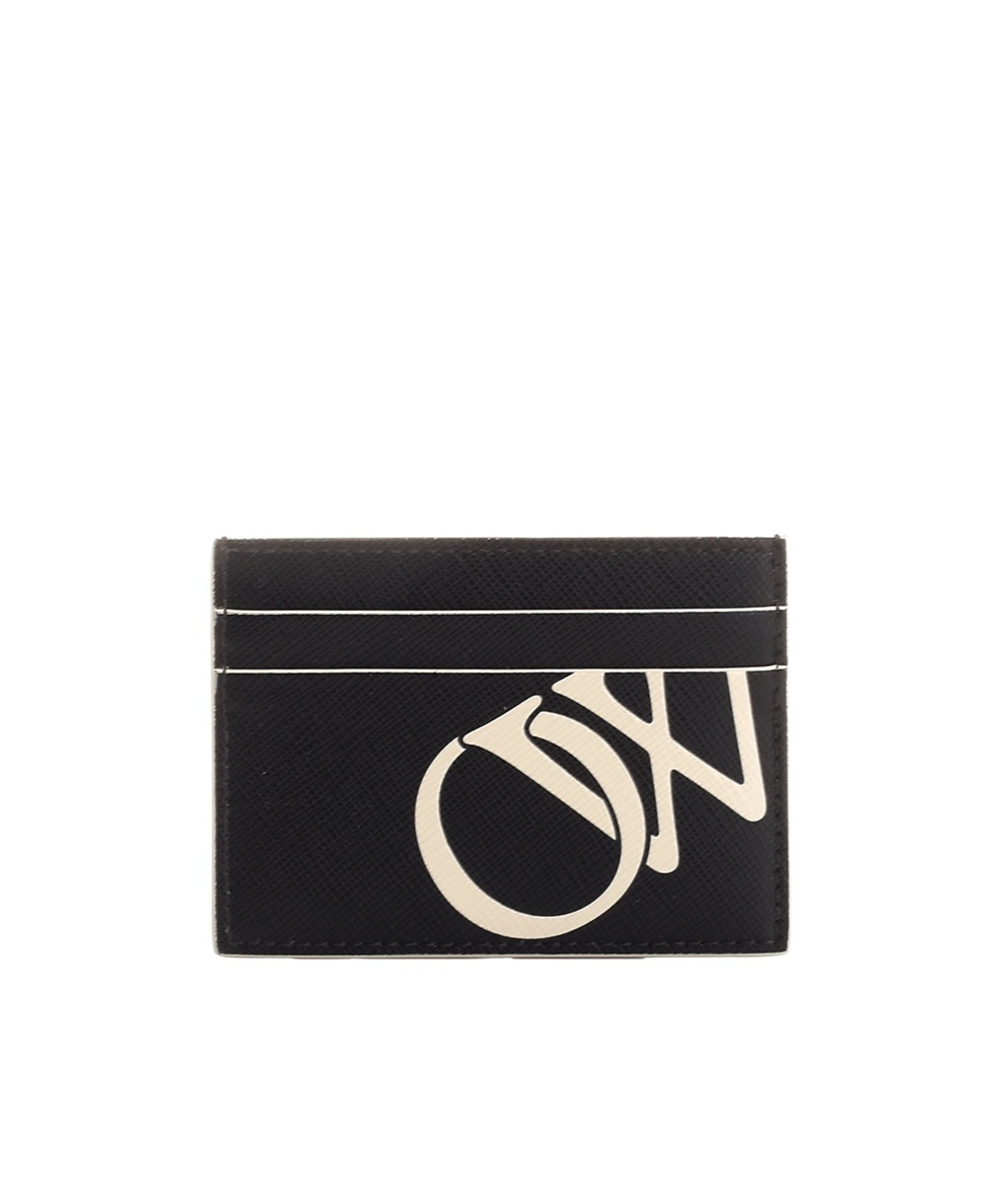 Off-white Ow-print Leather Cardholder In Black