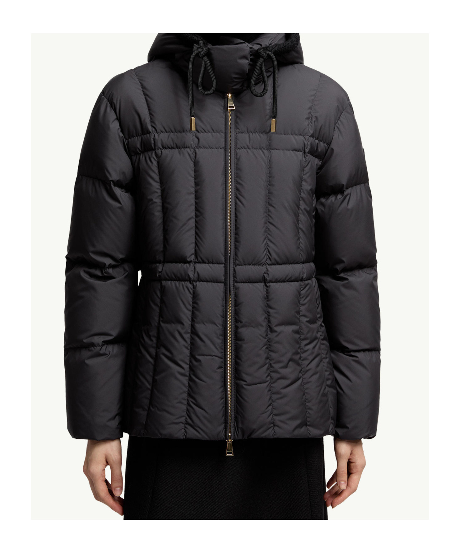 Moncler Estom Vertical-quilted Hooded Short Down Jacket In Black