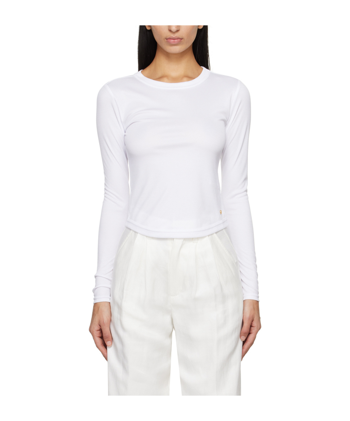 Anine Bing White Jane Long Sleeve T-shirt In White