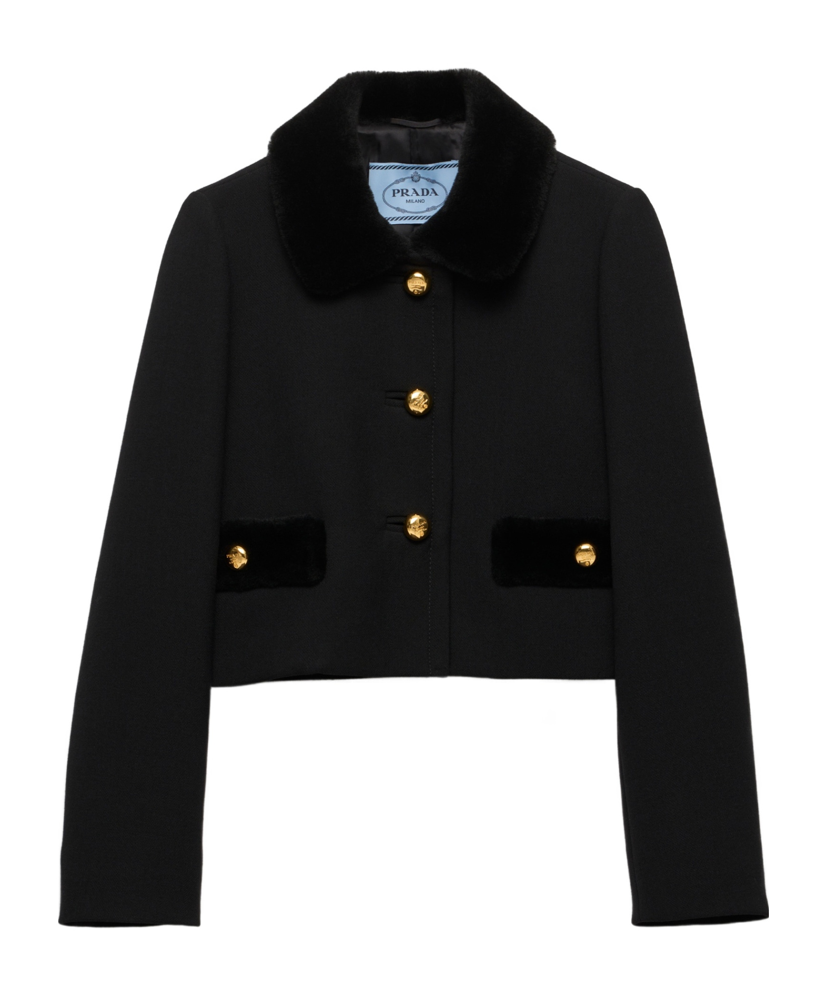 Prada Womens Black Natté Single-breasted Cropped Wool Jacket In Black