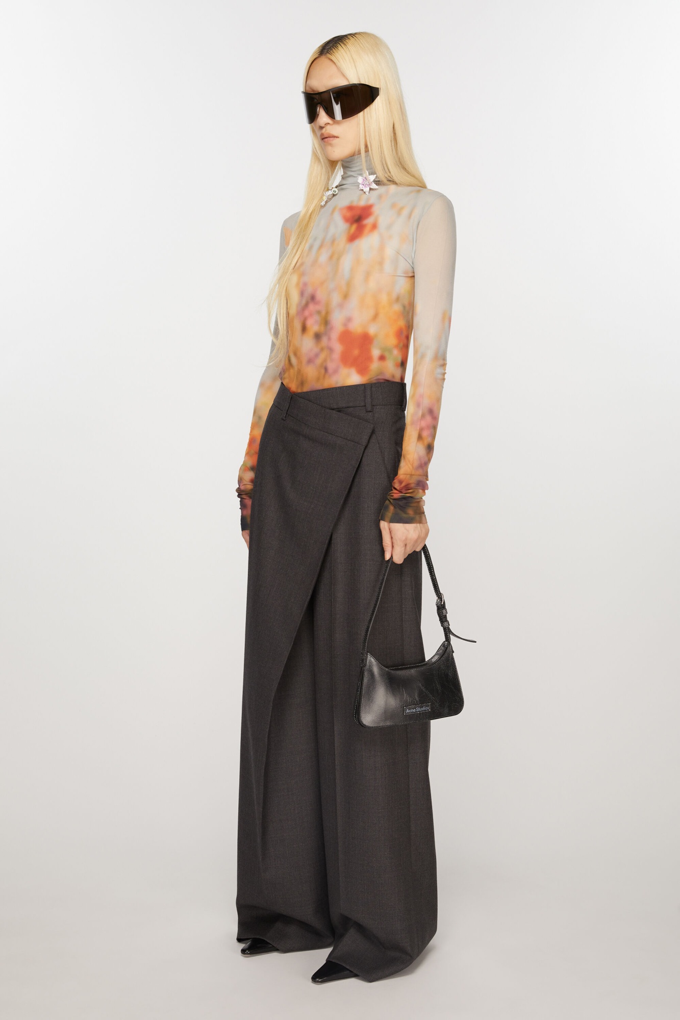 Acne Studios Mini Platt Crackled Leather Shoulder Bag In Black