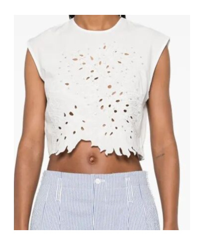 Pinko Crop Top With Openwork Embroidery And Crystals In White