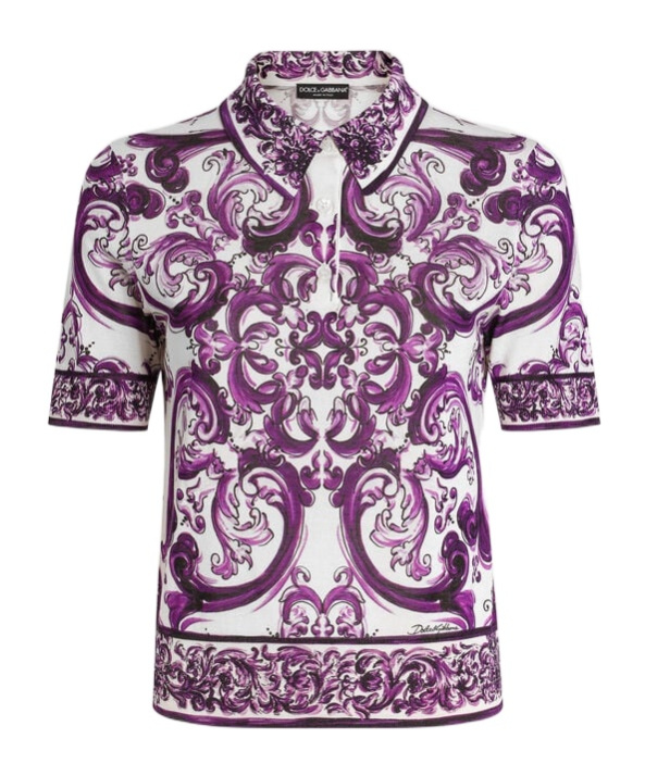Dolce & Gabbana Silk Majolica Print Polo Shirt In Multi