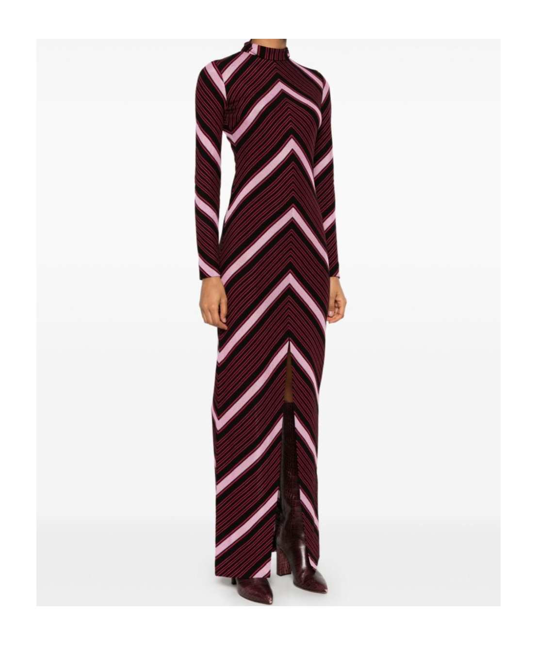 Missoni High Collar Long Sleeve Dress In Red