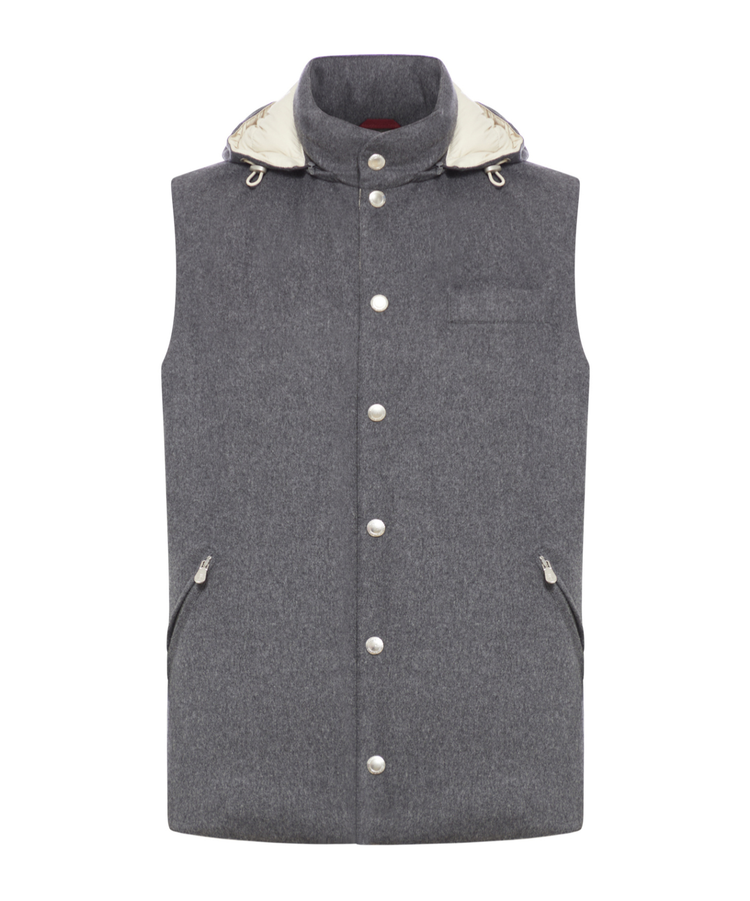 Brunello Cucinelli Flannel Hooded Down Vest In Gray
