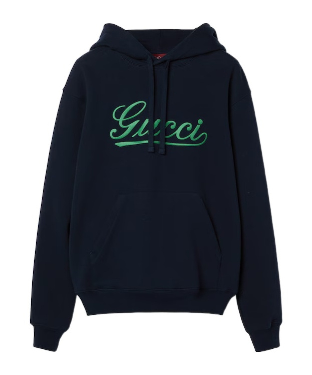 Gucci Blue Cotton Hoodie With Contrasting Logo In Blue