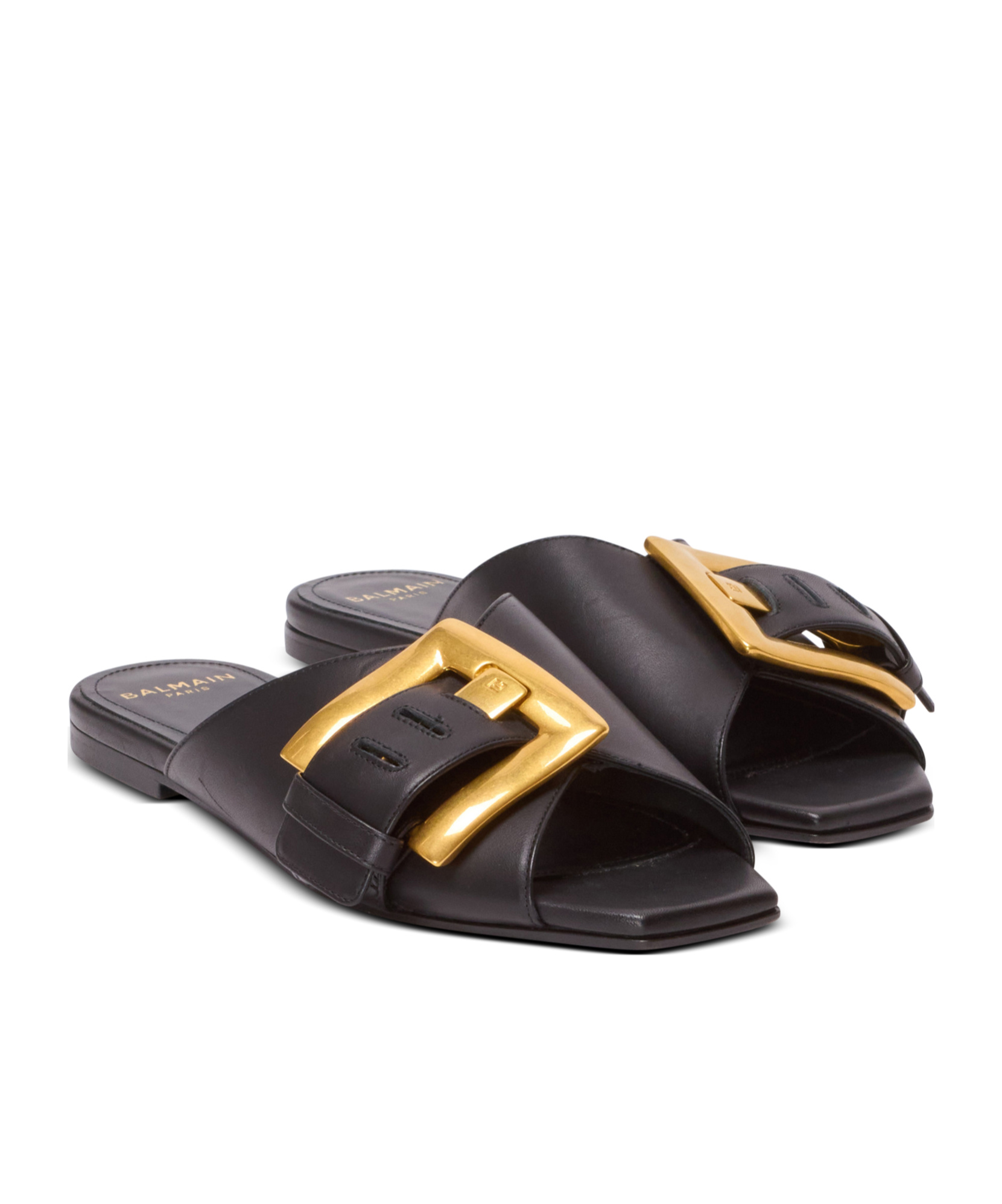 Balmain Anthem Flat Leather Sandals