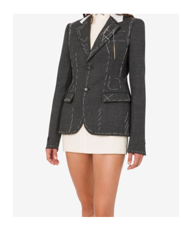 Moschino Notched Lapel Tailored Suit Jacket In Gray