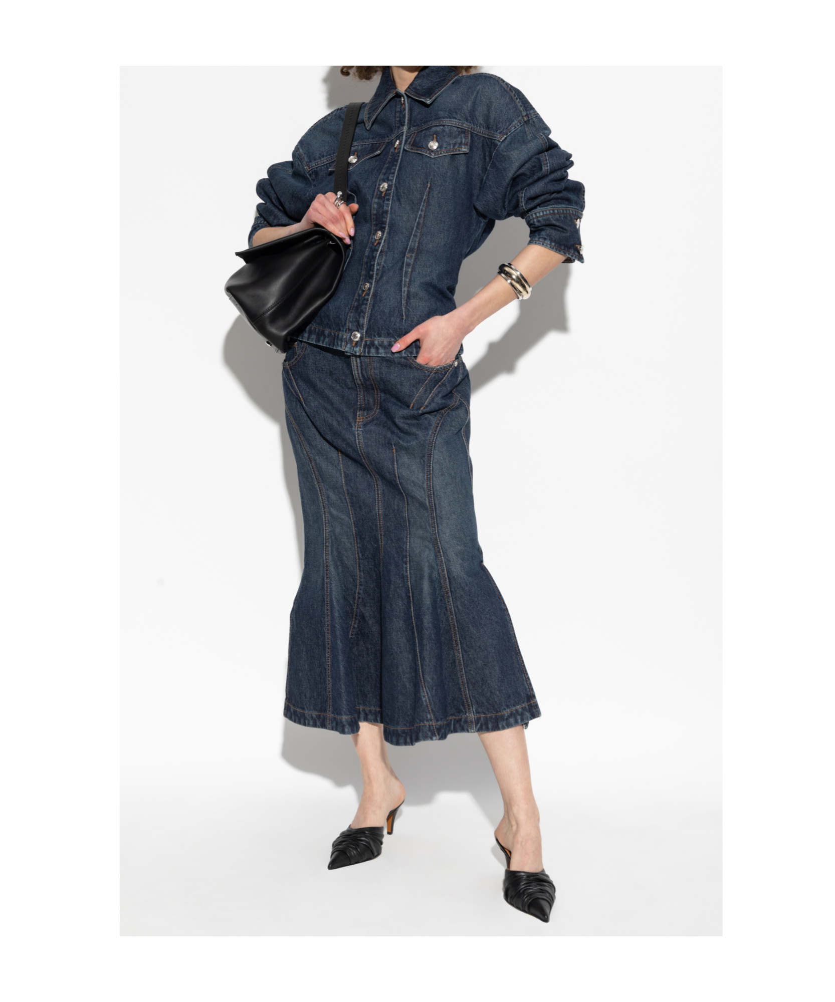 Shop Sportmax Denim Mermaid Skirt In Black