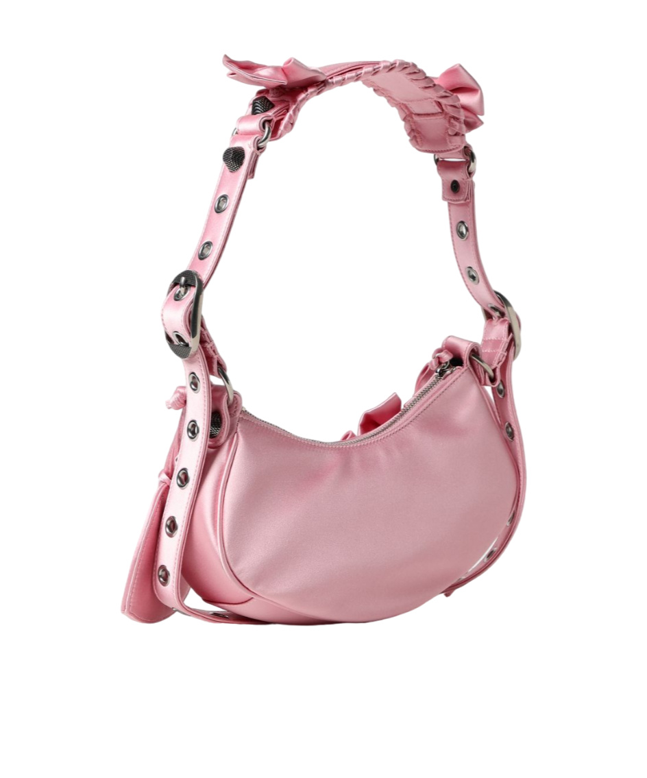 Balenciaga Green Leather Shoulder Handbag With Magnetic Closure And Metal Details In Pink