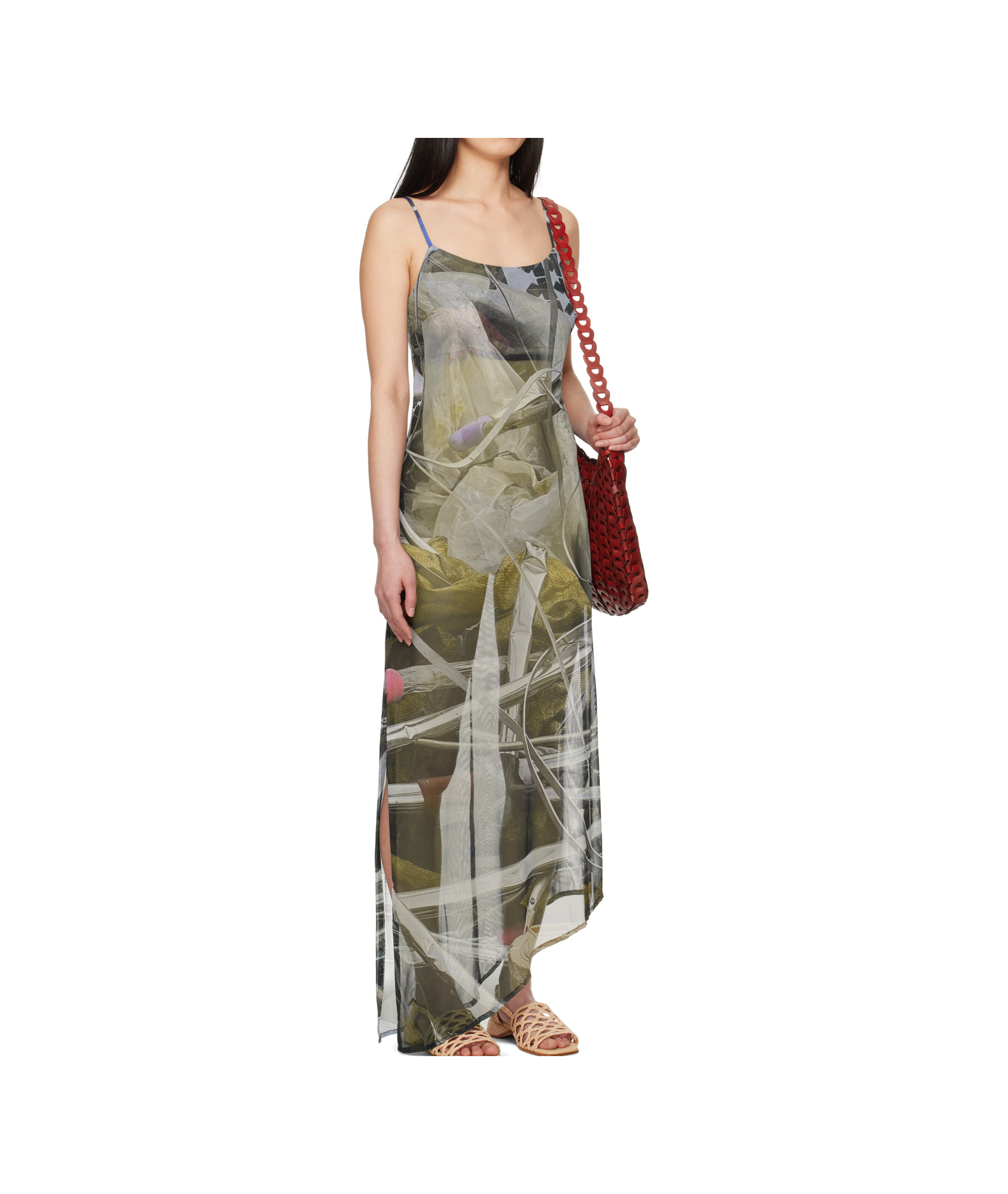 Serapis Multicolor Scrap Yard Mesh Slip Maxi Dress