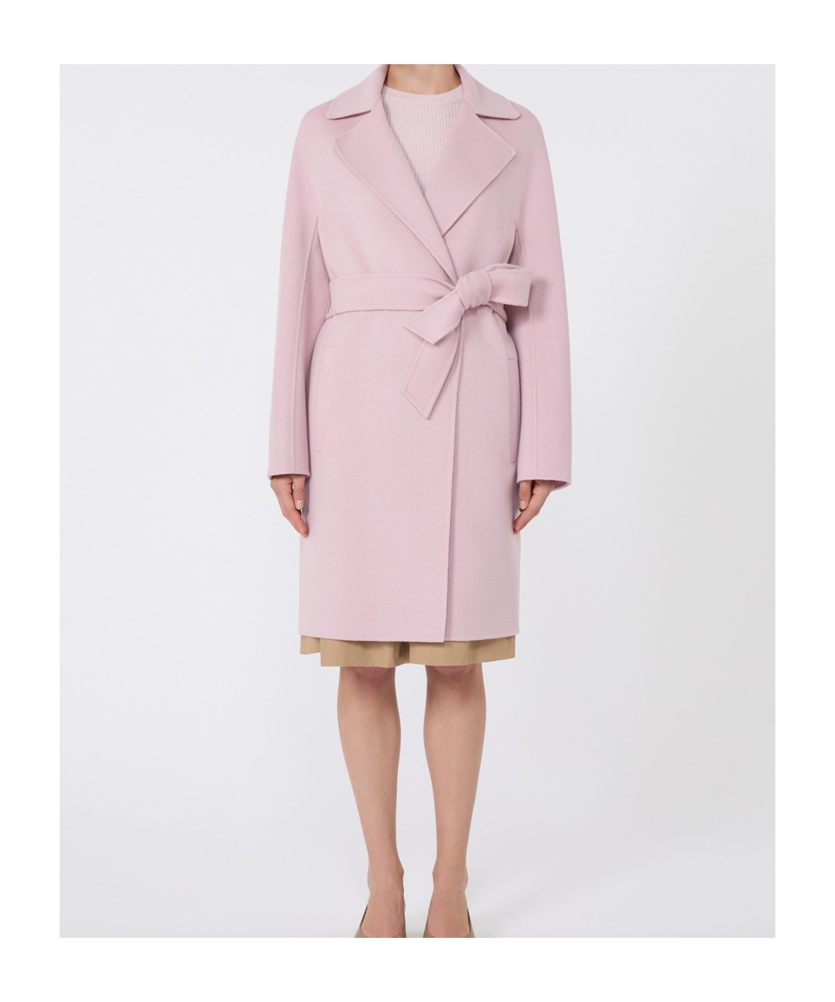 Max Mara Belted Wool Coat In Pink
