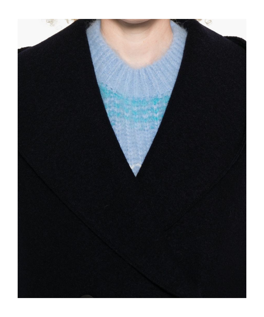 Harris Wharf London Boxy Blue Giacconi Coat With Oversized Collar In Black