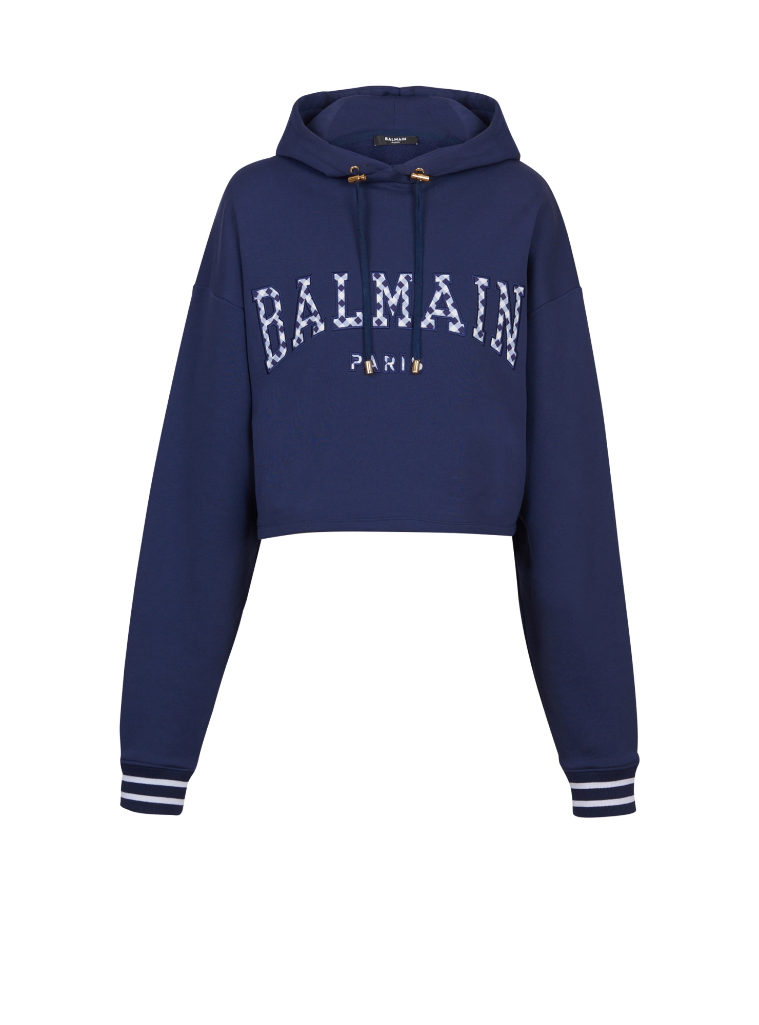 Balmain Gingham Paris Hoodie In Blue