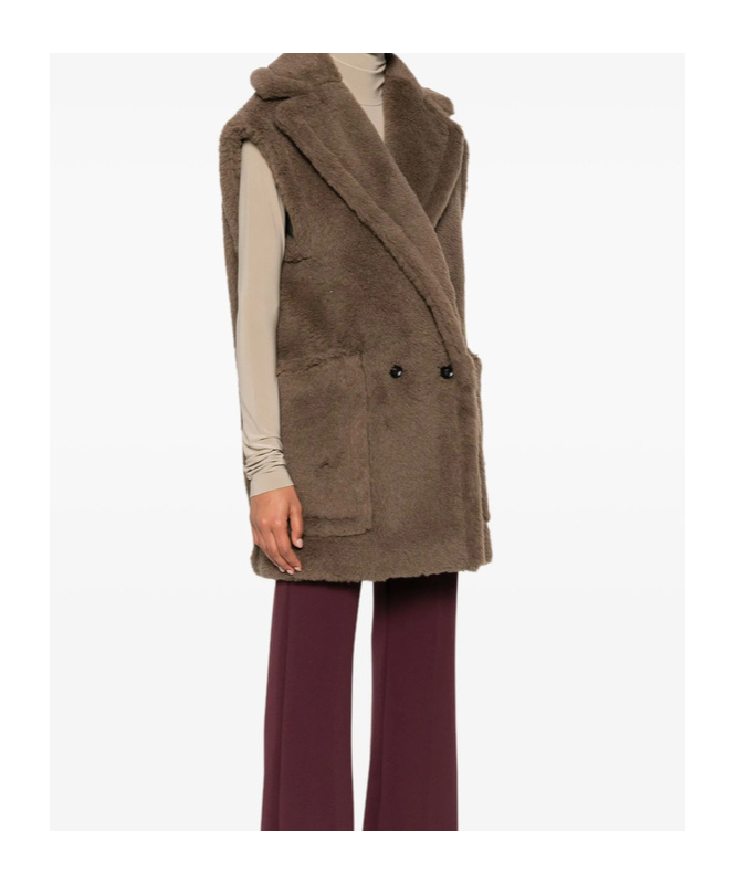Max Mara Oversized Sleeveless Faux Fur Vest In Brown