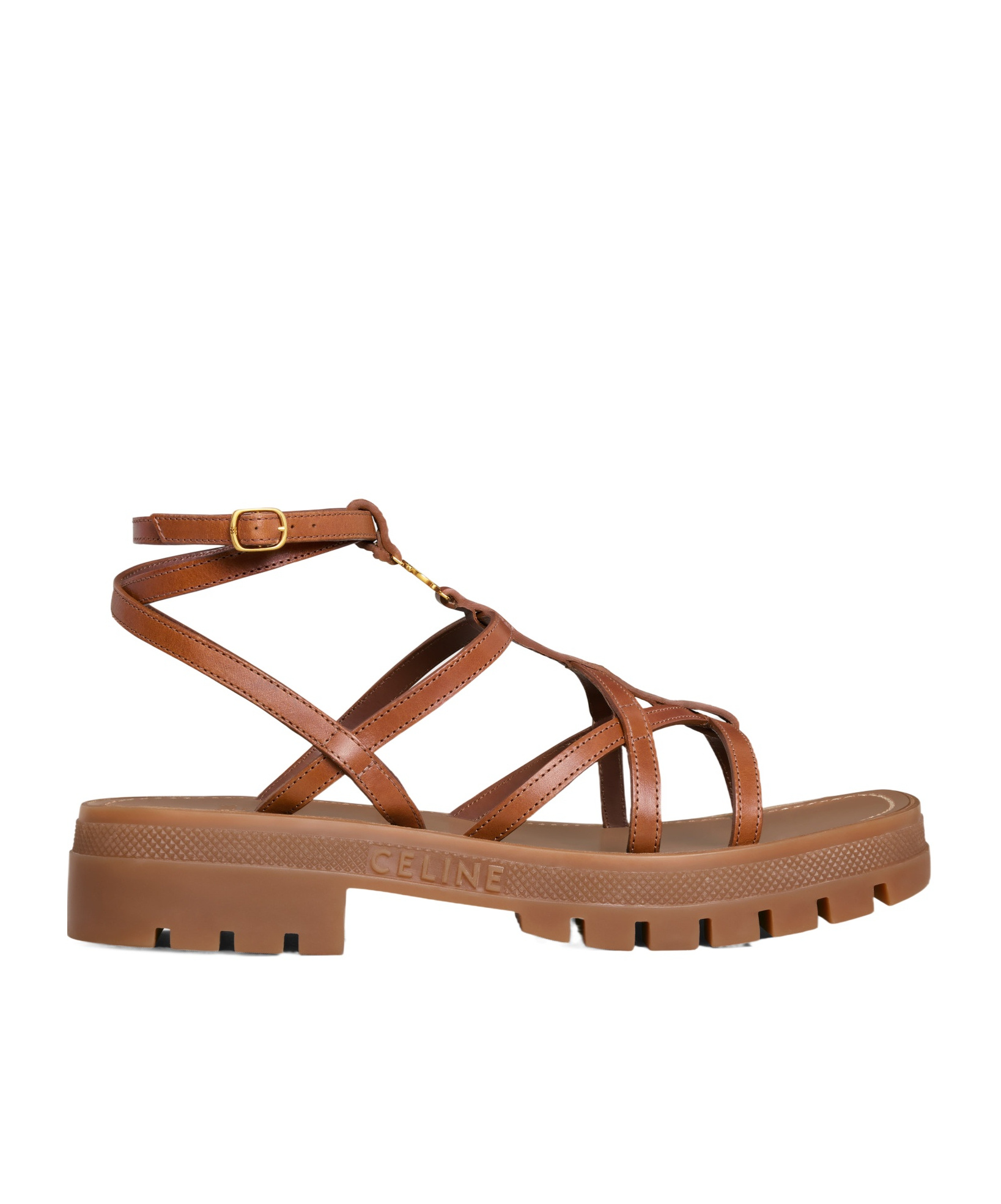 Celine Clea Strappy Leather Sandal In Brown