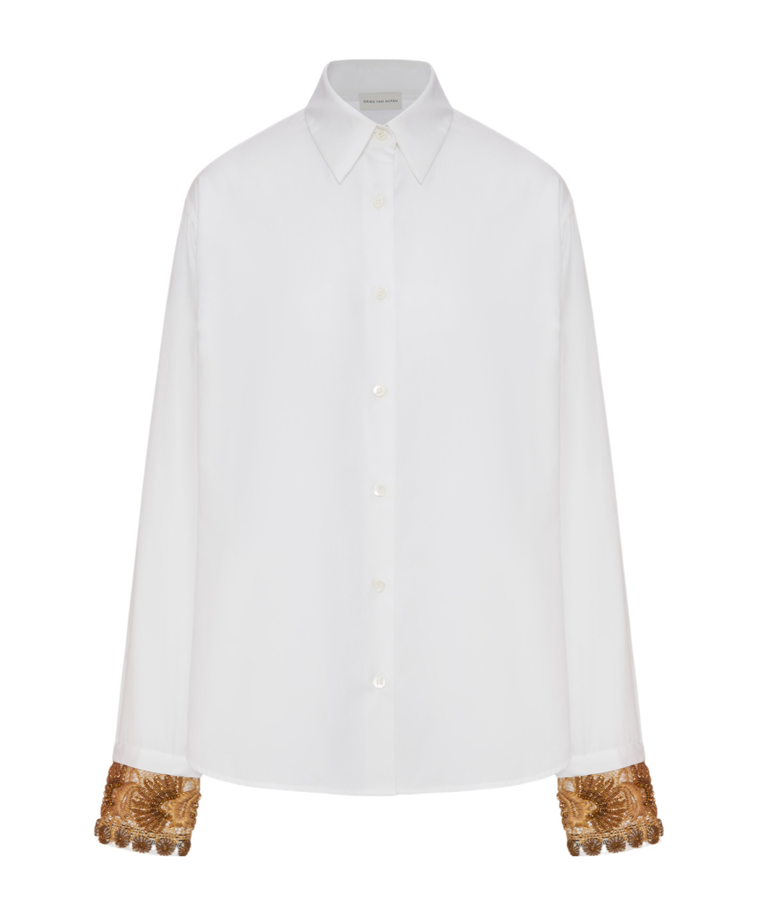 Dries Van Noten Embroidered Cotton Poplin Shirt In White