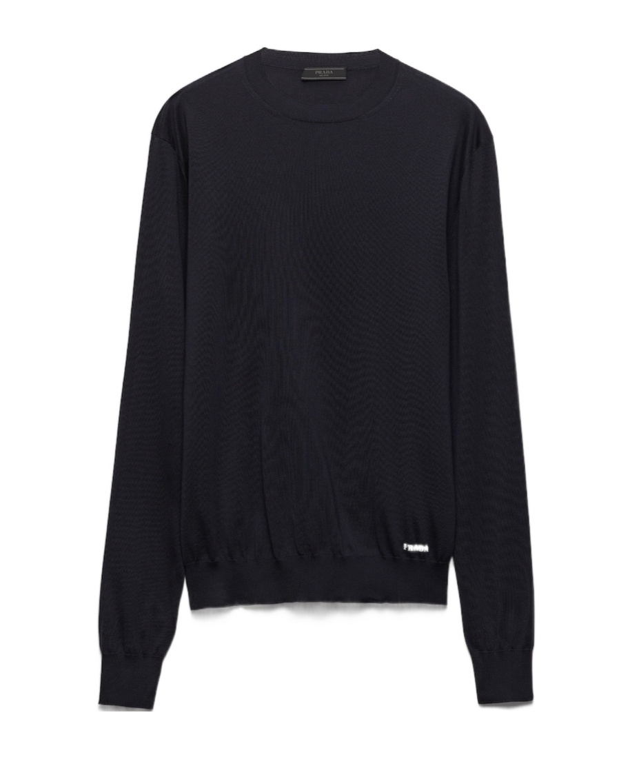 Shop Prada Silk Crew-neck Sweater In Blue