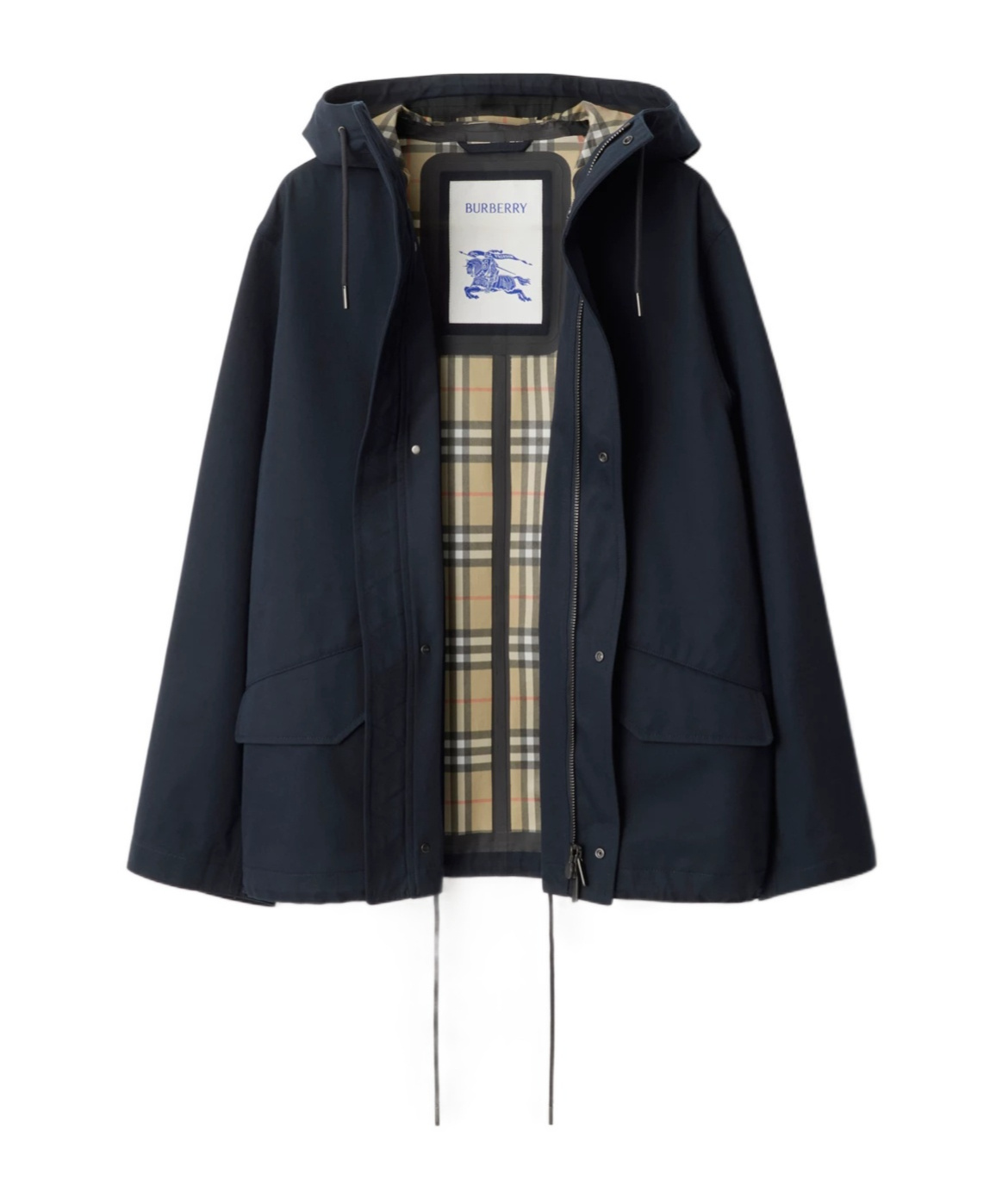 Burberry Long Sleeved Hooded Drawstring Jacket In Blue