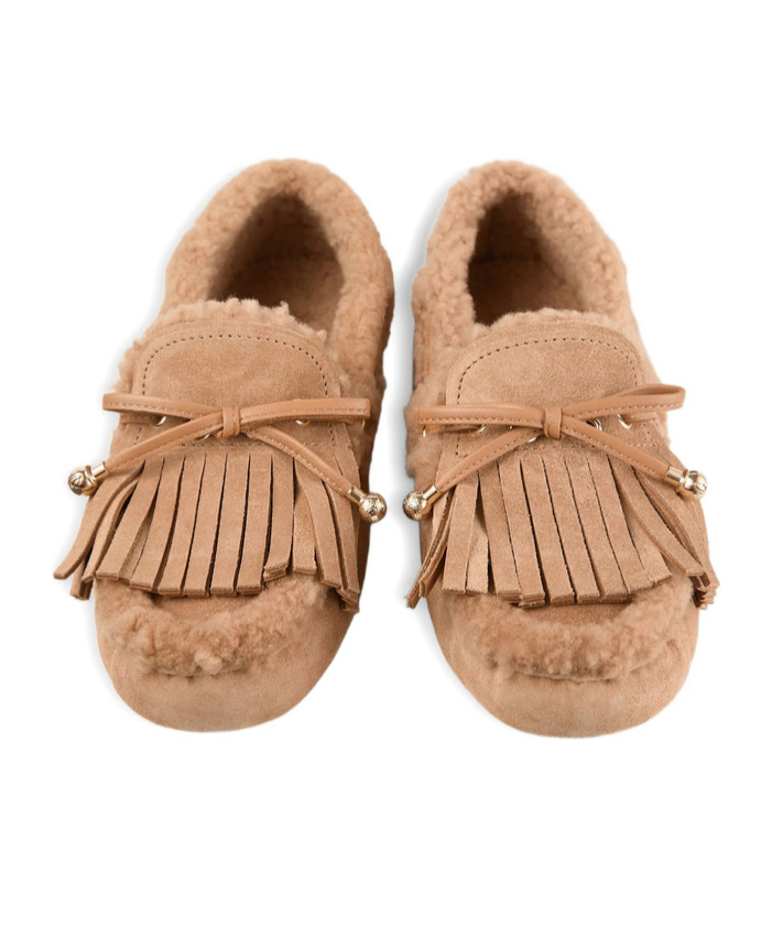 Jimmy Choo Toffee Velvet Suede Loafers With Shearling In Brown