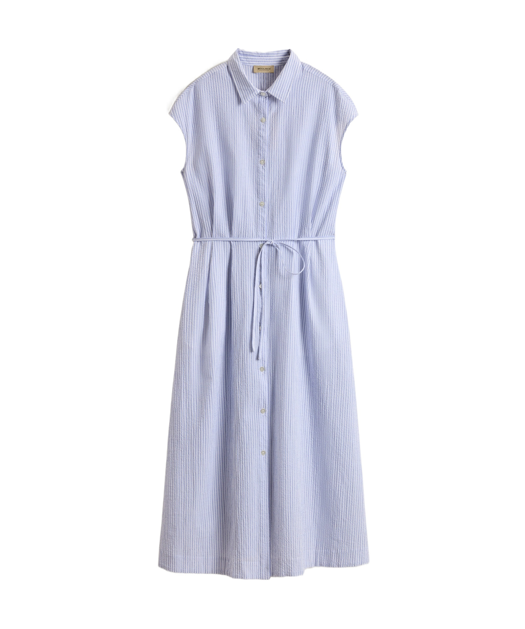 Woolrich Button-down Midi Dress With Fitted Waist And Flowing Skirt In Blue