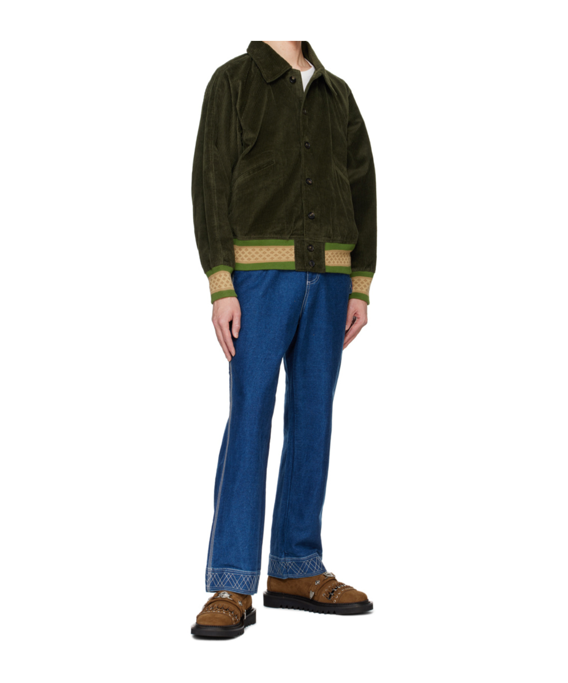 Bode Mens Green Multi Peerie Banbury Corduroy-texture Regular-fit Cotton Jacket In Green