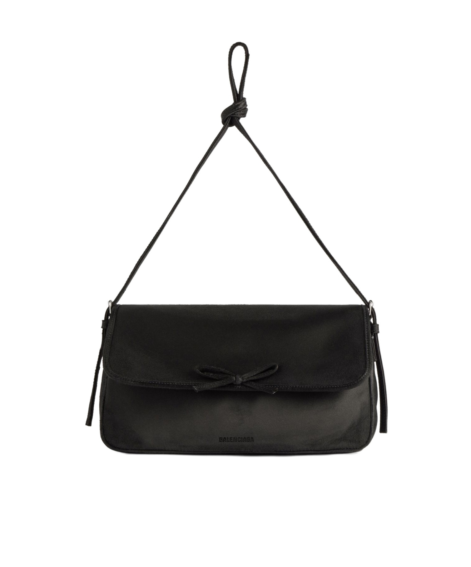 Balenciaga Leopolda Distressed Satin Pochette Shoulder Bag In Black