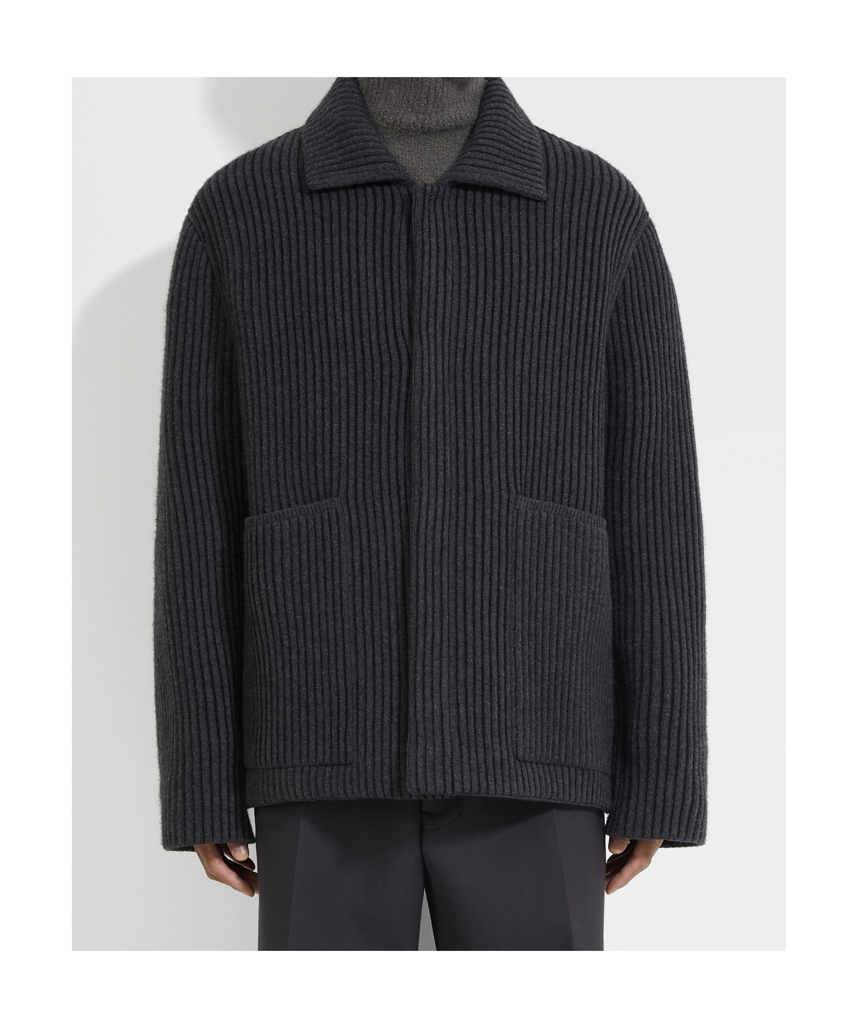 Zegna Ribbed-knit Jacket In Black