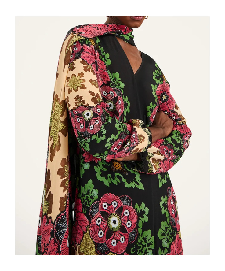 La Doublej Karis Floral-print Asymmetric Dress In Brown