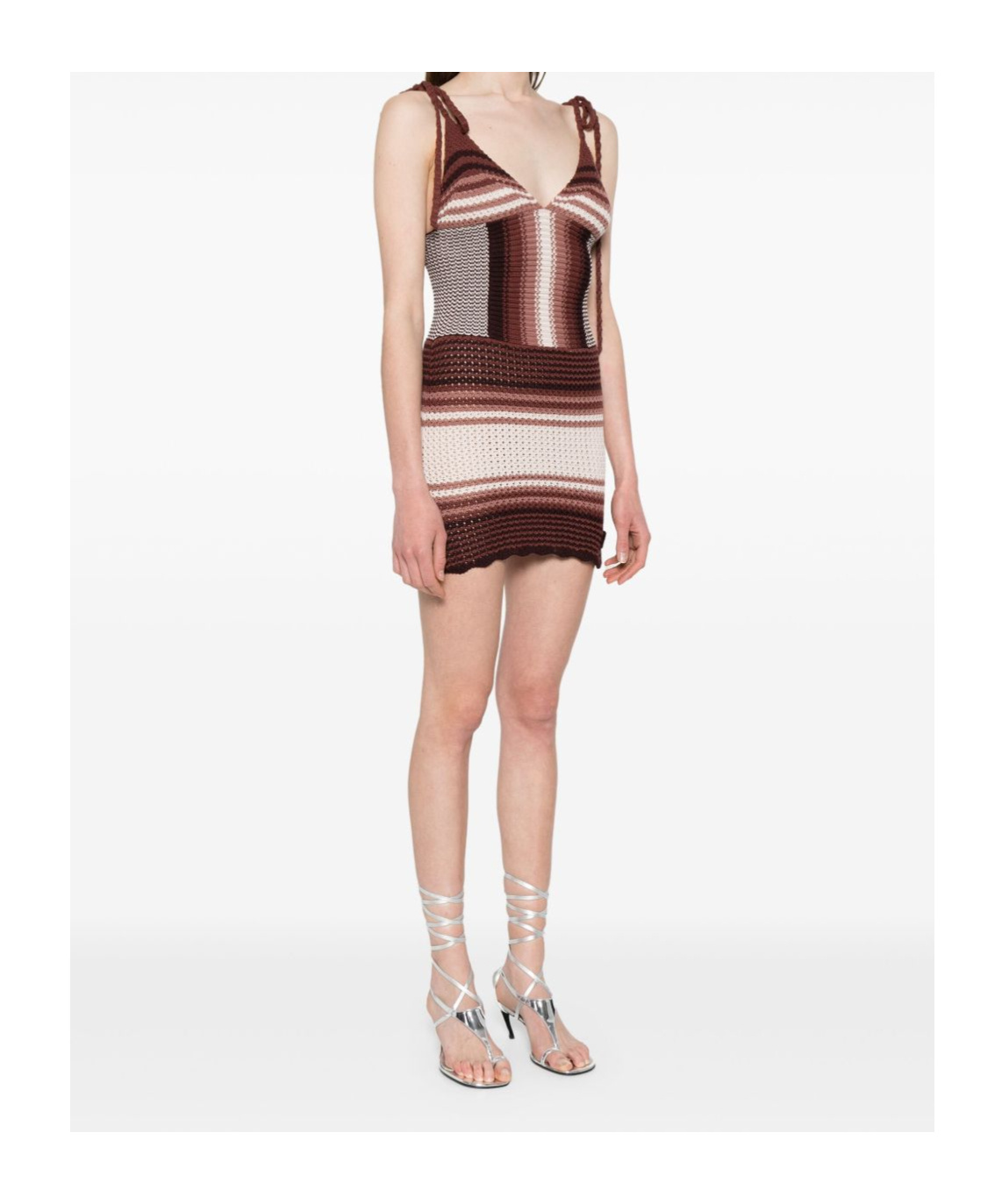 Attico Chocolate Brown Cotton Mini Dress In Multi