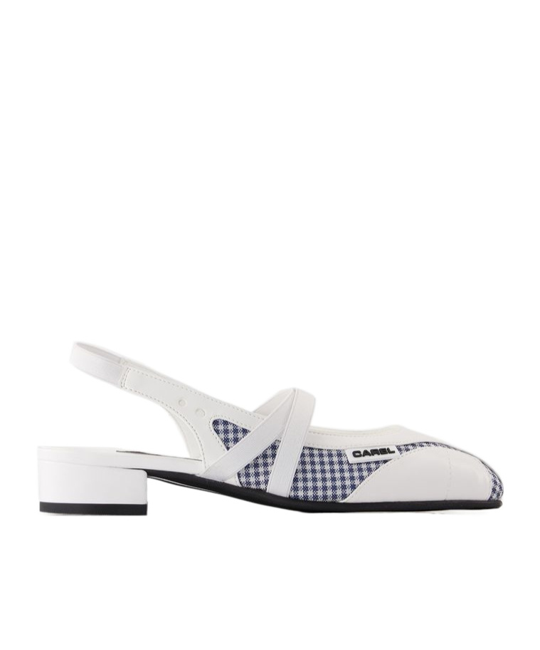 Carel Paris 20mm Sling Back Checked Flat Pumps In White