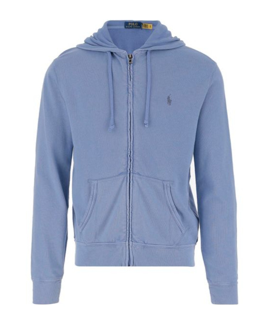 Polo Ralph Lauren Pony Embroidered Zipped Drawstring Hoodie In Campus Blue