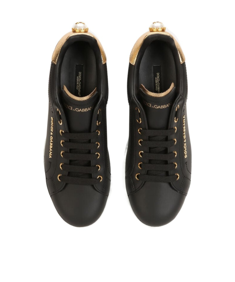 Dolce & Gabbana Embellished Leather Sneakers In Black