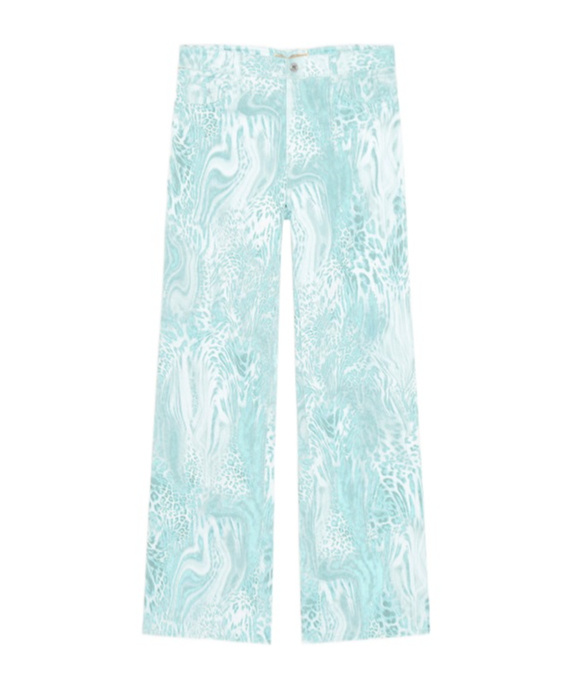 Blumarine Cotton Bull Jeans With Liquid Leopard Print In Blue