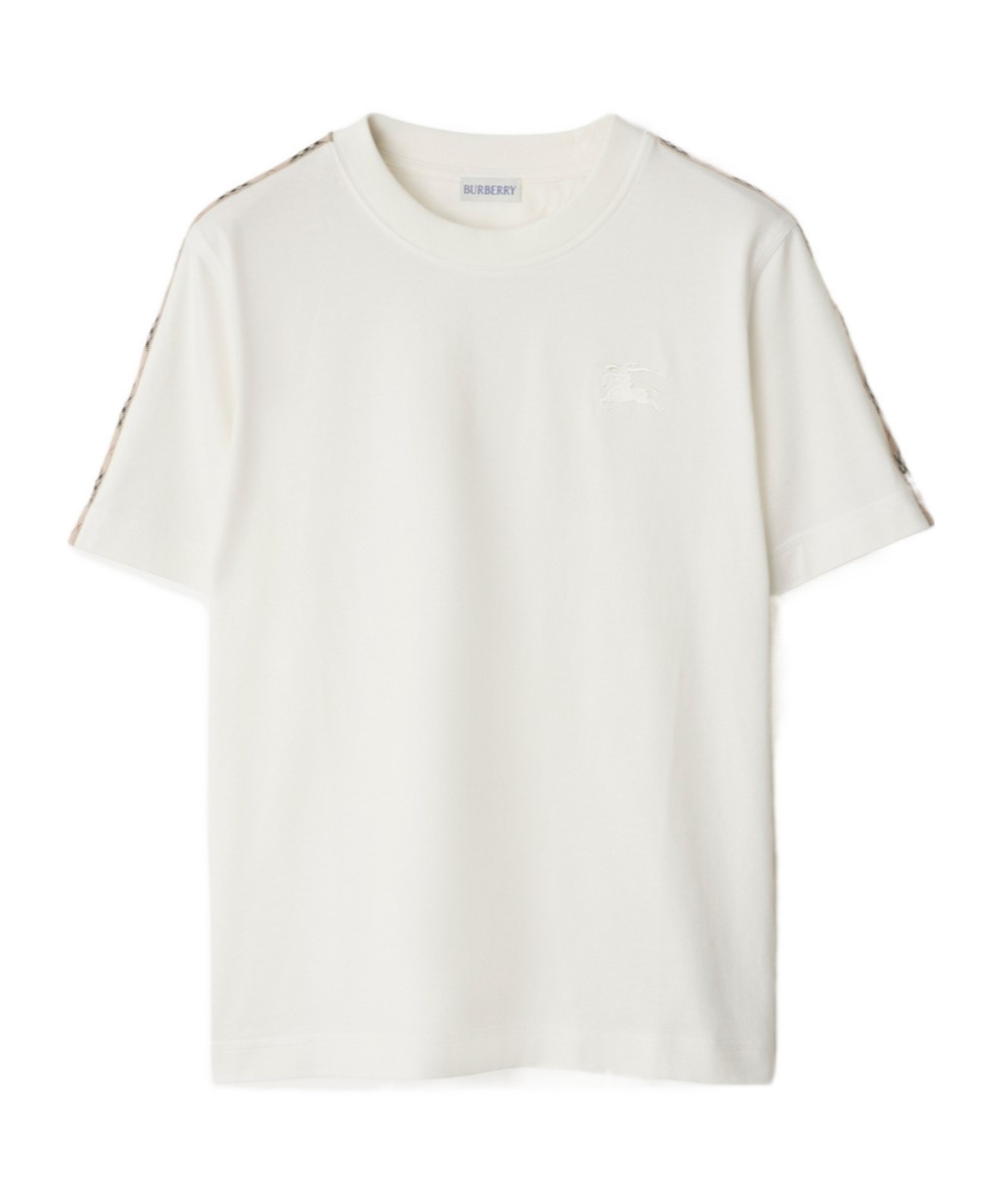 Burberry White Cotton Check Trims T-shirt In White