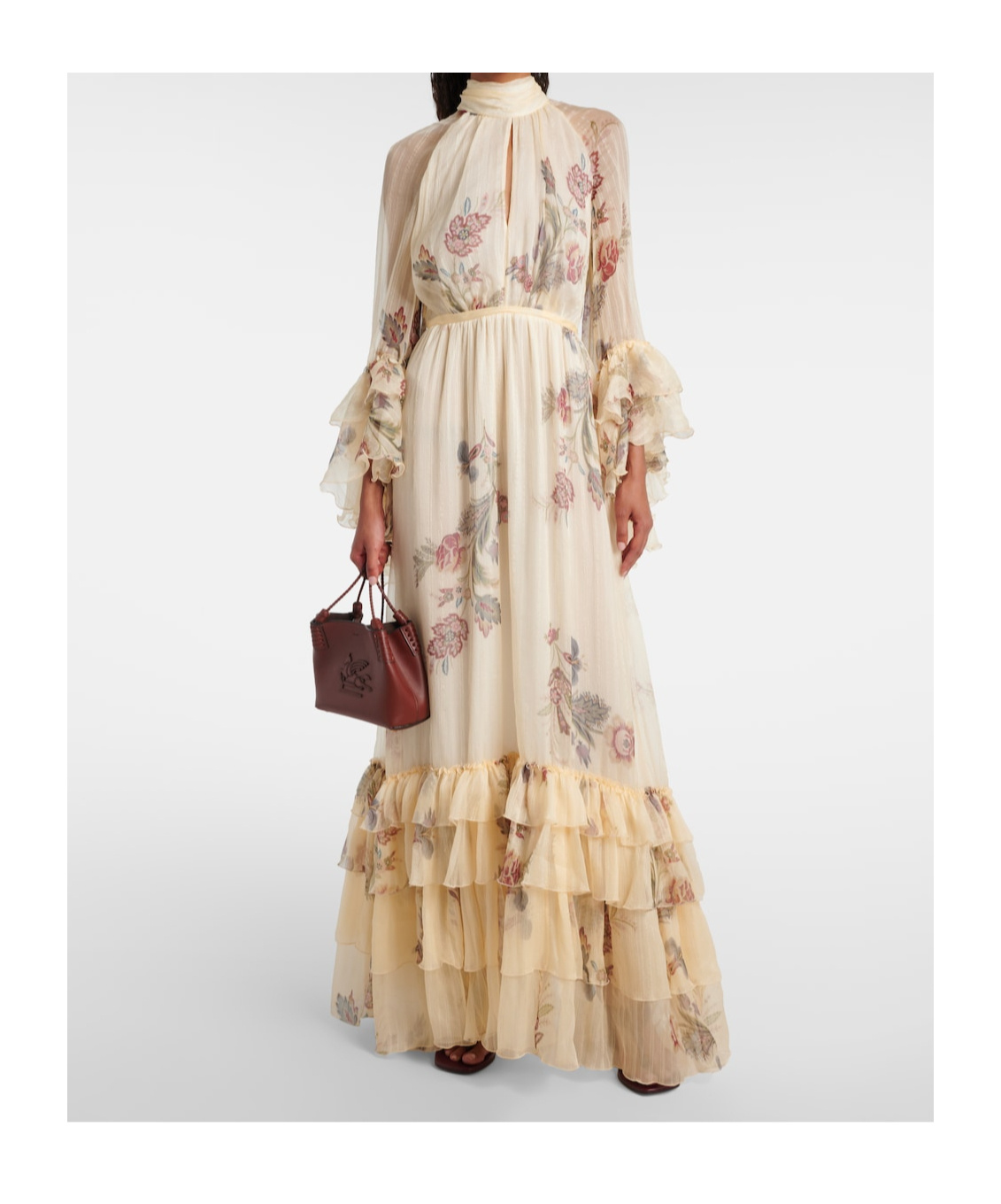 Etro Floral Silk Crepon Gown In Brown