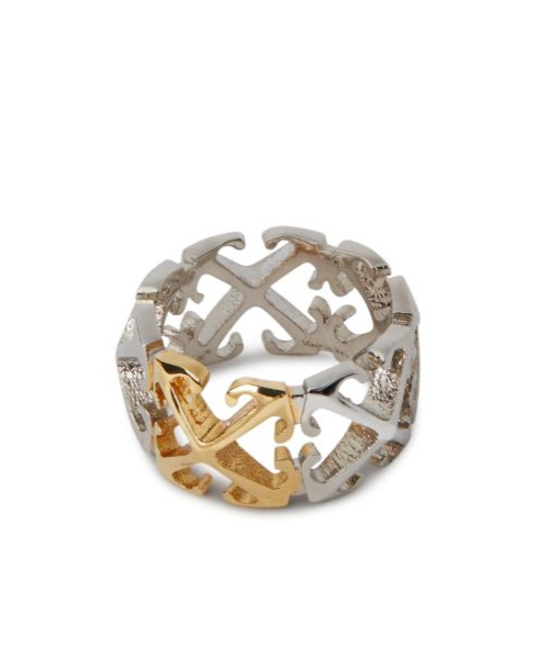 Off-white Bicolor Arrow Chain Ring In Yellow