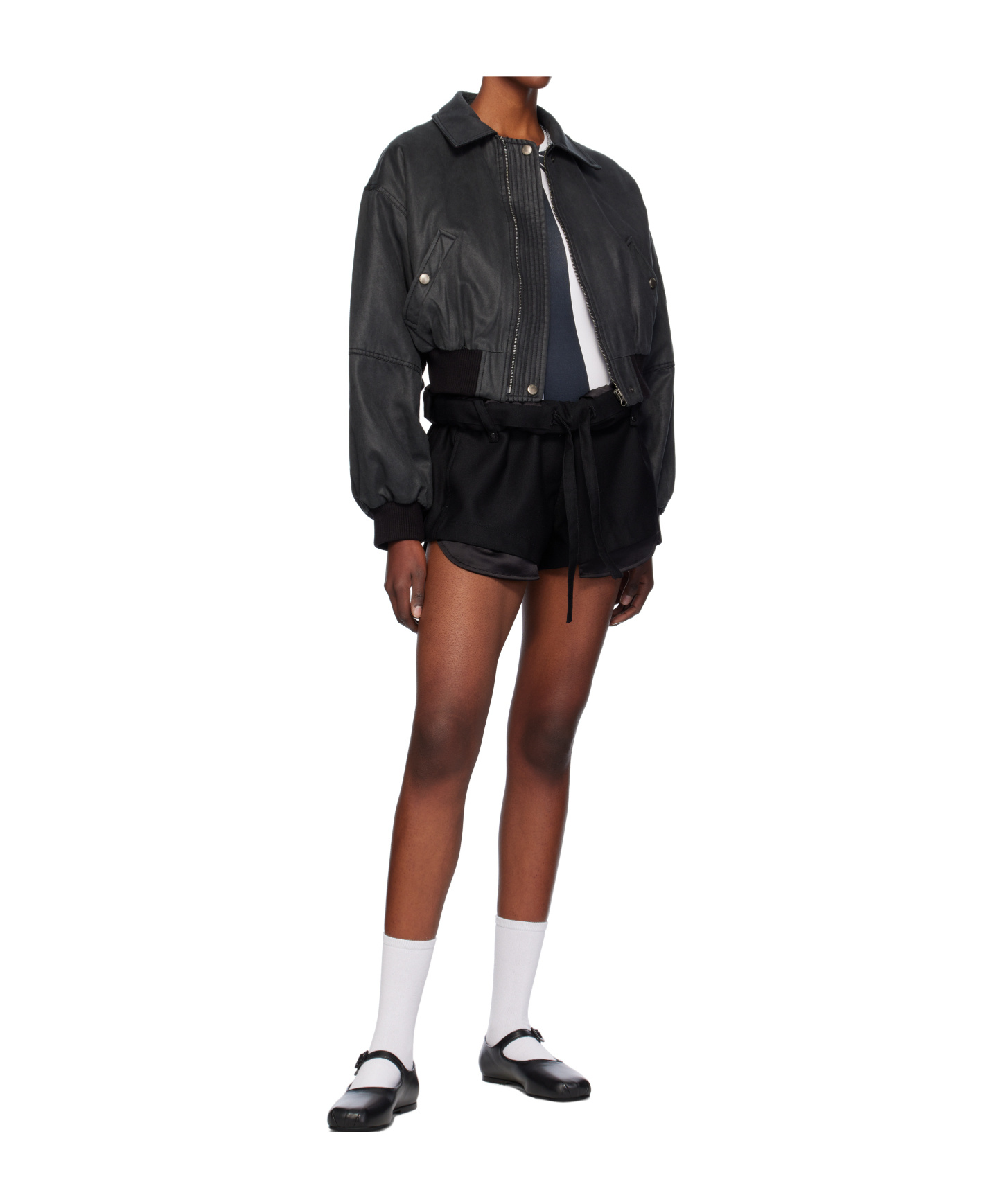 Open Yy Rolled Waist Mini Shorts In Black